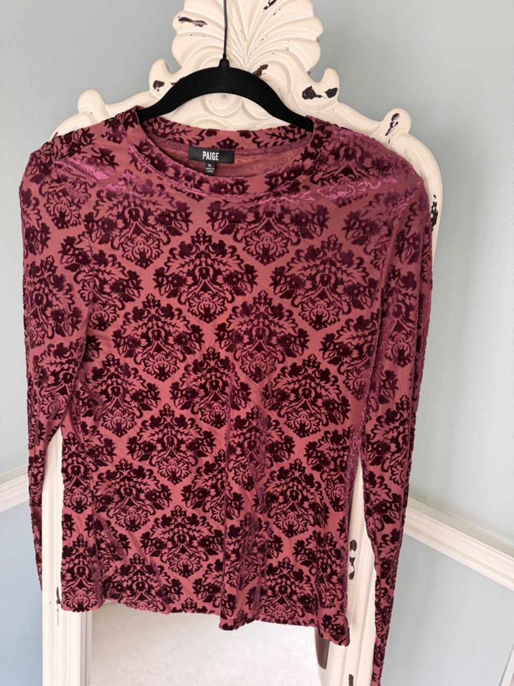 PAIGE Velvet Burnout Long-Sleeve Top in Mauve Plum